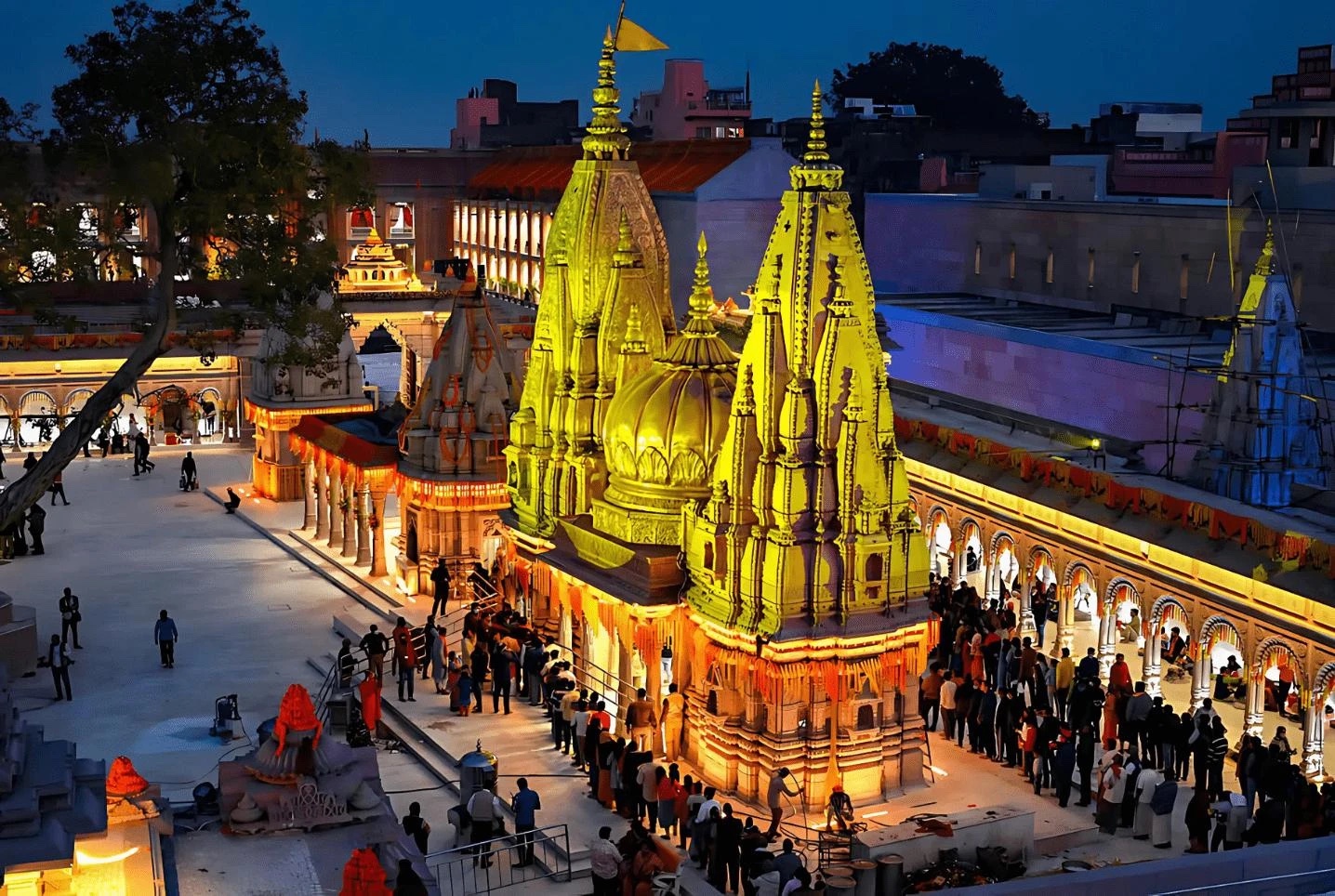 Kashi Vishwanath Temple, Varanasi, lit at night